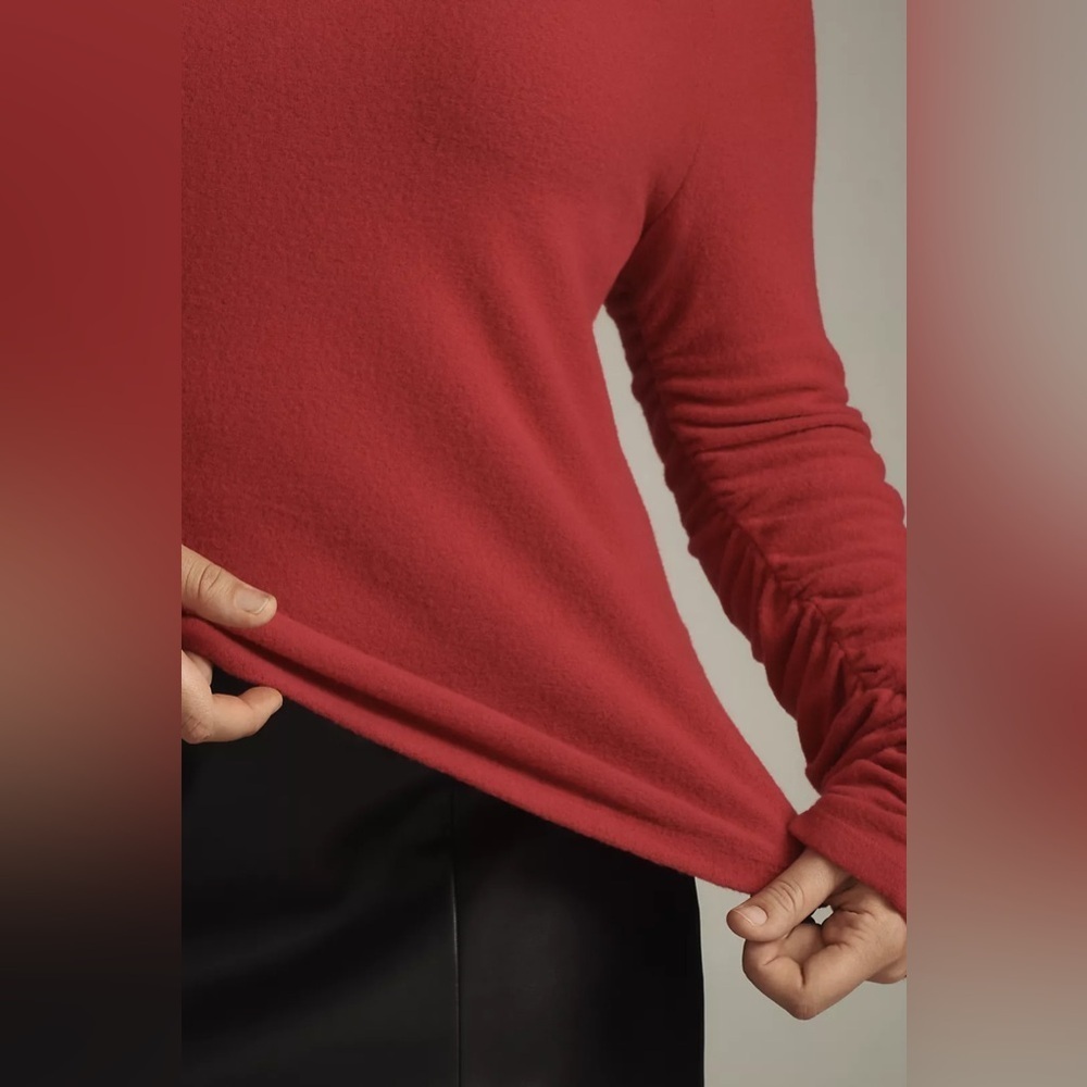 NWT Size XL - Anthropologie Ruched-Sleeve Turtleneck Top Color: RASPBERRY - Picture 3 of 16